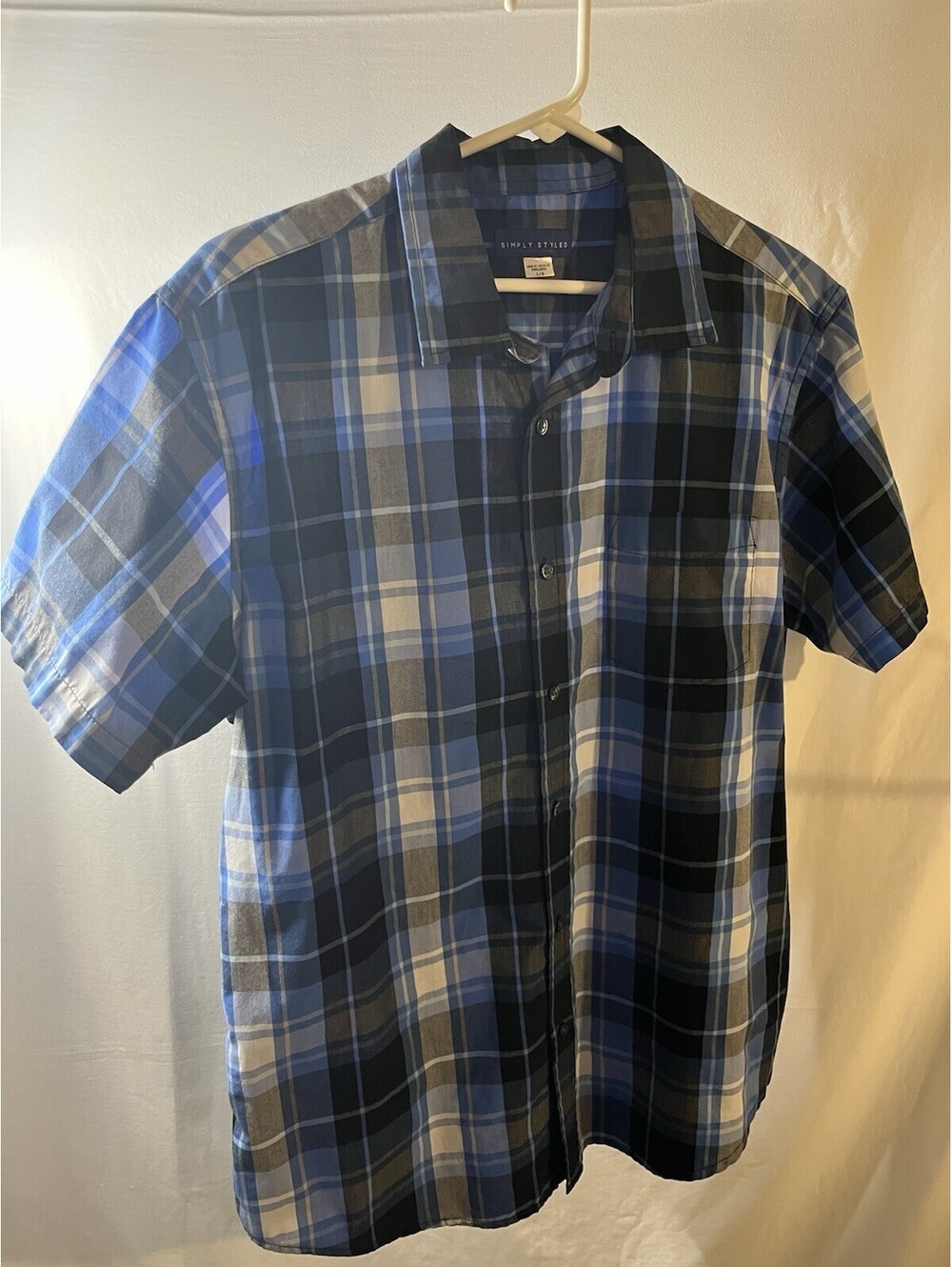Simply Styled Men's Button Up Shirt Blue Plaid Size Large